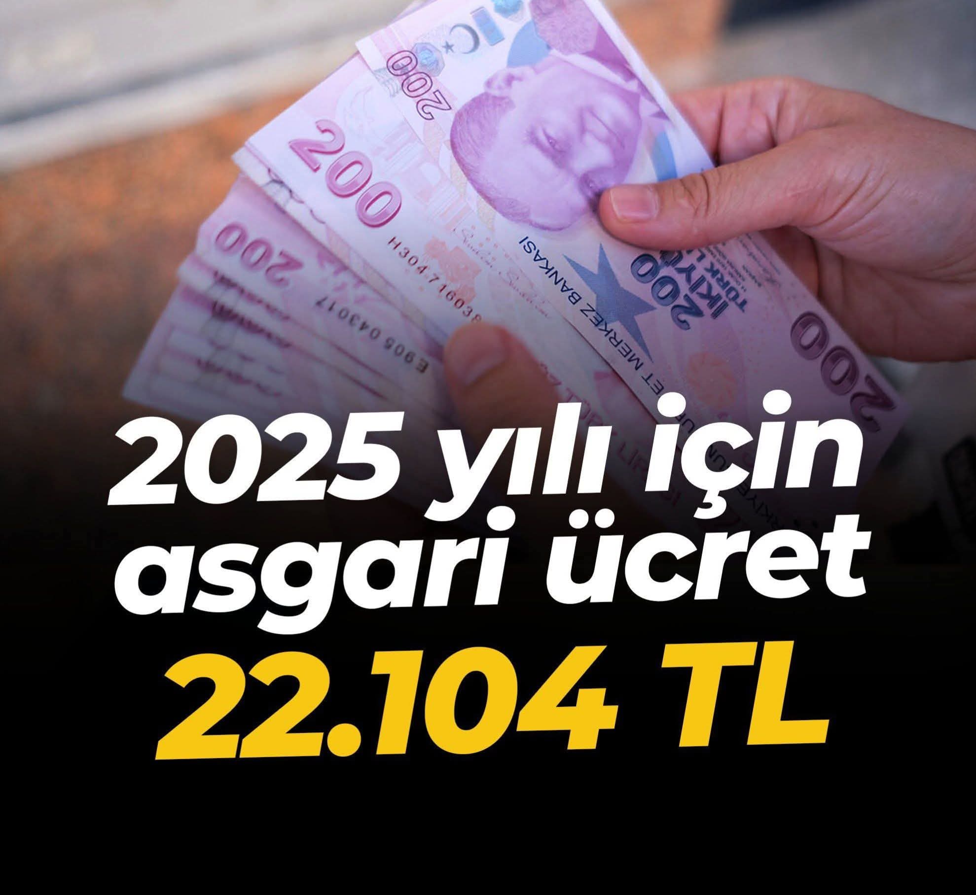 ASGARİ ÜCRET 22 BİN 104 LİRA OLDU ASGARİ ÜCRET 22 BİN 104 LİRA OLDU